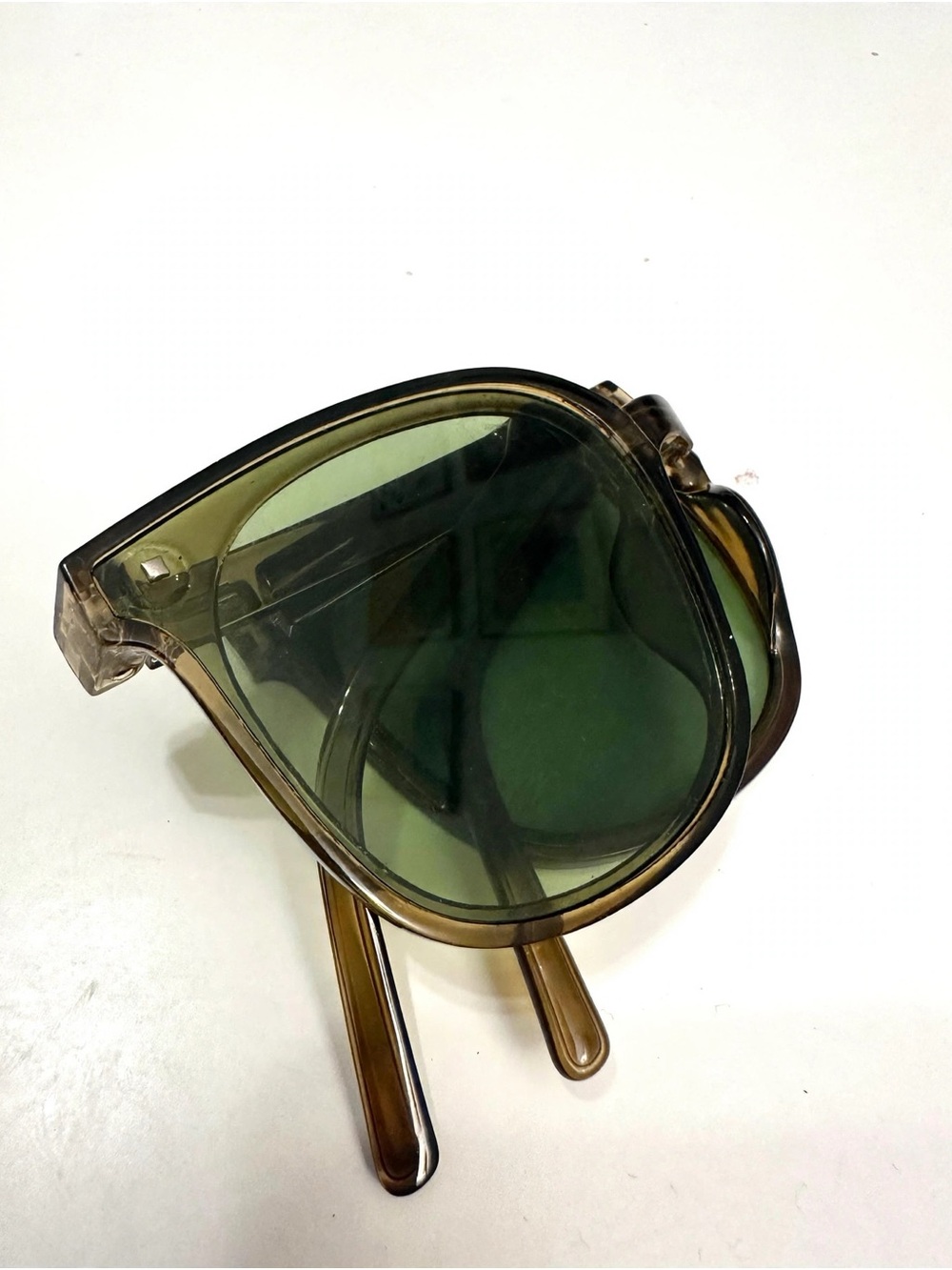 Foldable  Square Sunglasses in Olive Green with Translucent Brown Frame